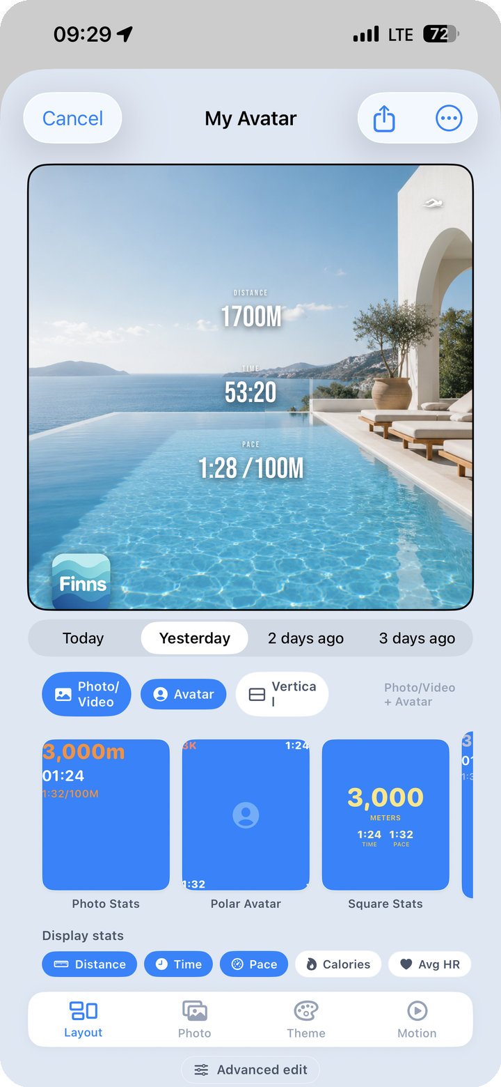 Photo or video background with stats overlay + display stats chip editor
