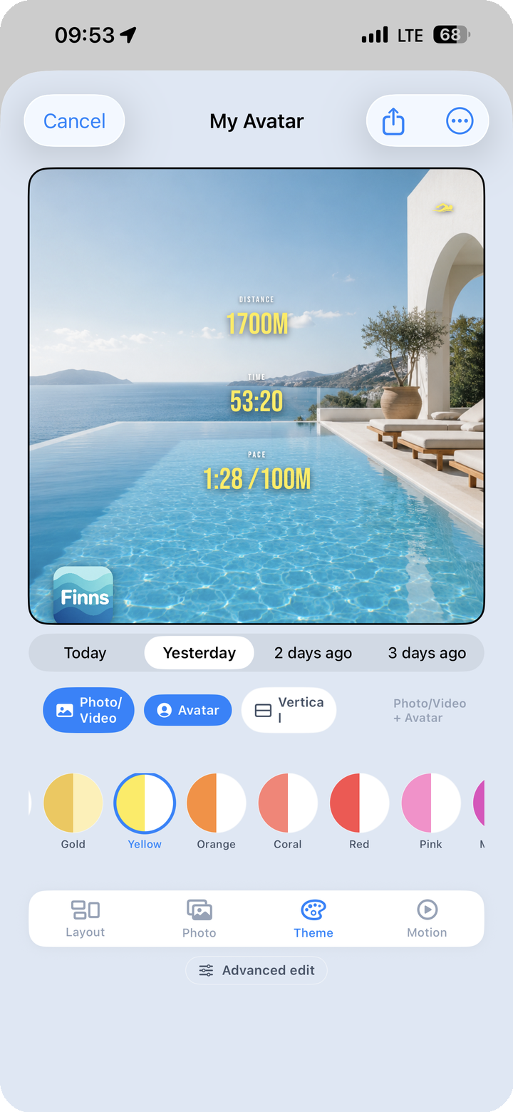 Card color and theme editor — Silver, Gold, Yellow, Orange, Coral, Red, Pink palette