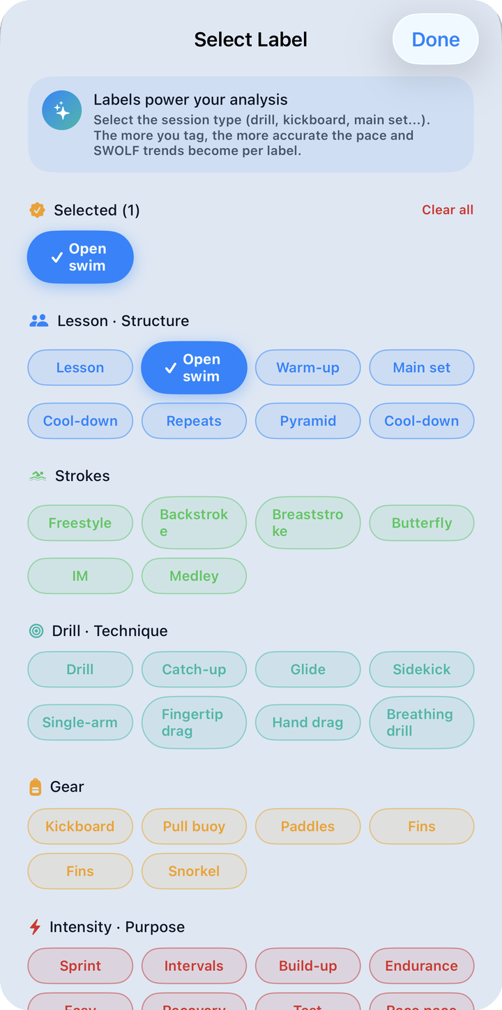 Session label picker sheet