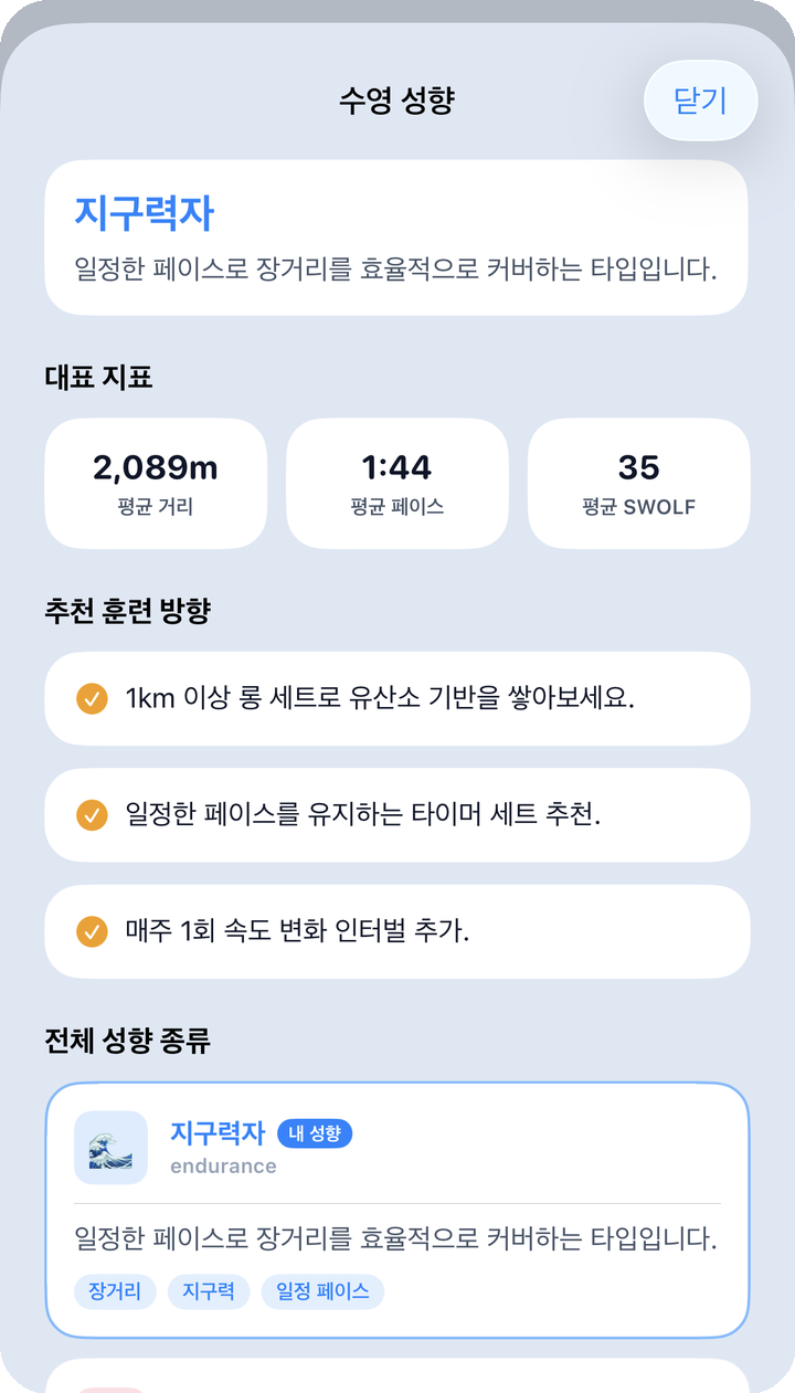 수영 성향 카드
